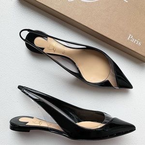 Louboutin Black V Dec PCV Leather Slingback Flat